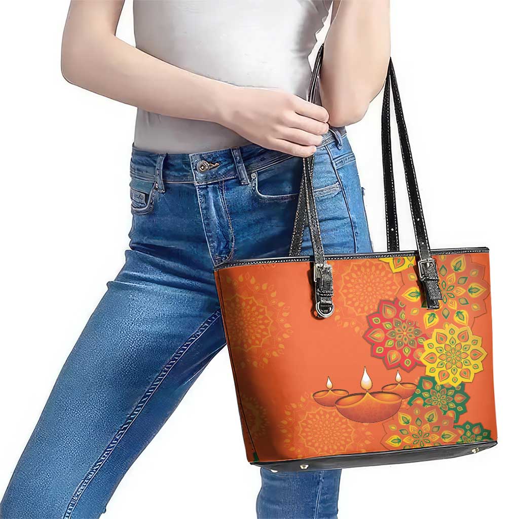 Happy Diwali India Leather Tote Bag With Rangoli Patterns LT18