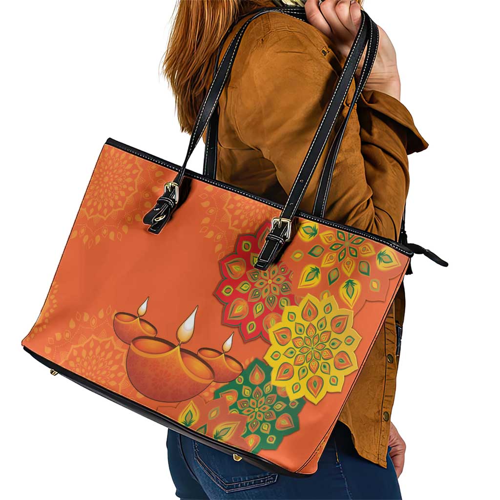 Happy Diwali India Leather Tote Bag With Rangoli Patterns LT18