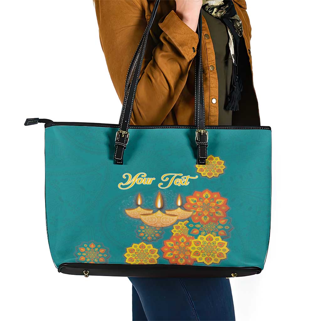 Personalized India Diwali Leather Tote Bag Festival Of Light With Diya LT18