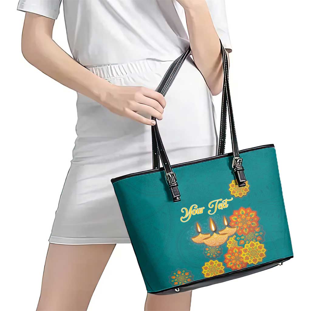 Personalized India Diwali Leather Tote Bag Festival Of Light With Diya LT18