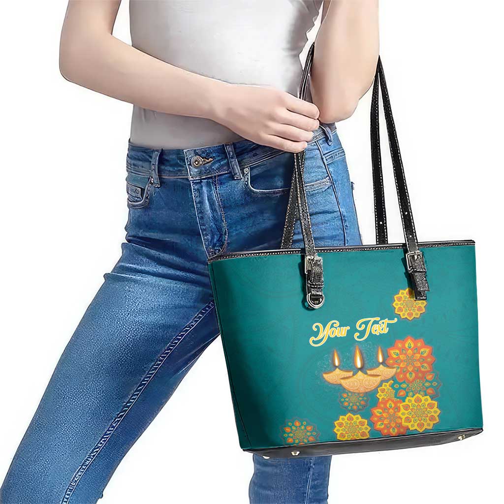 Personalized India Diwali Leather Tote Bag Festival Of Light With Diya LT18