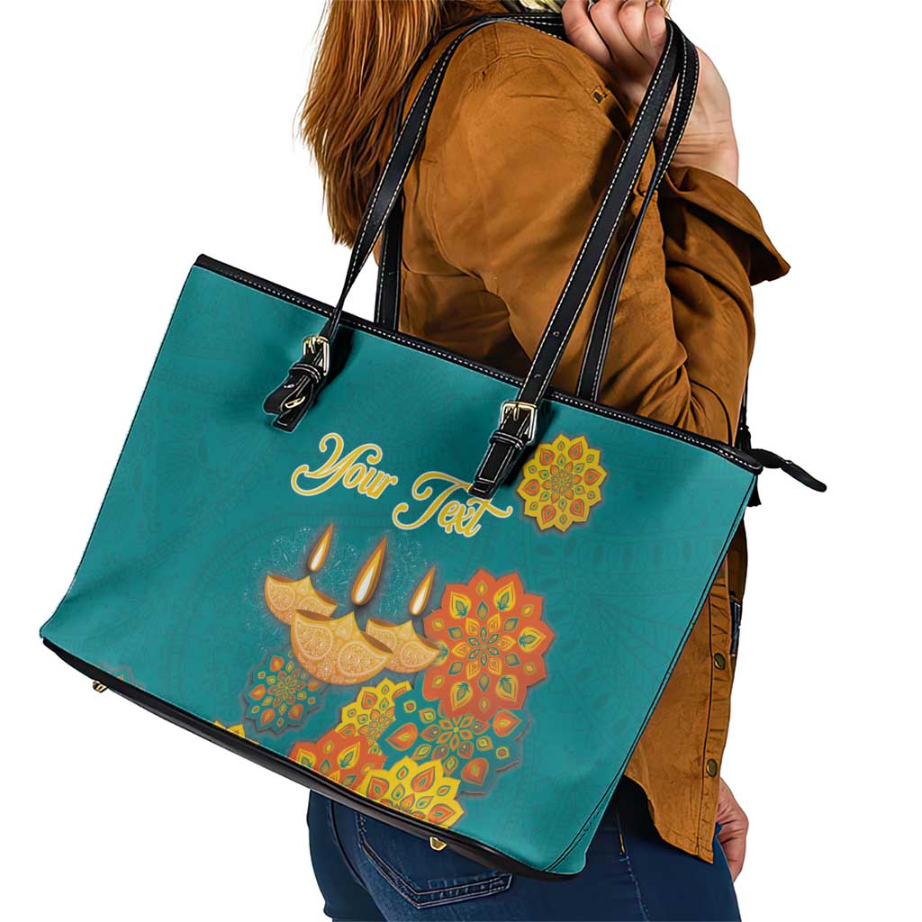 Personalized India Diwali Leather Tote Bag Festival Of Light With Diya LT18