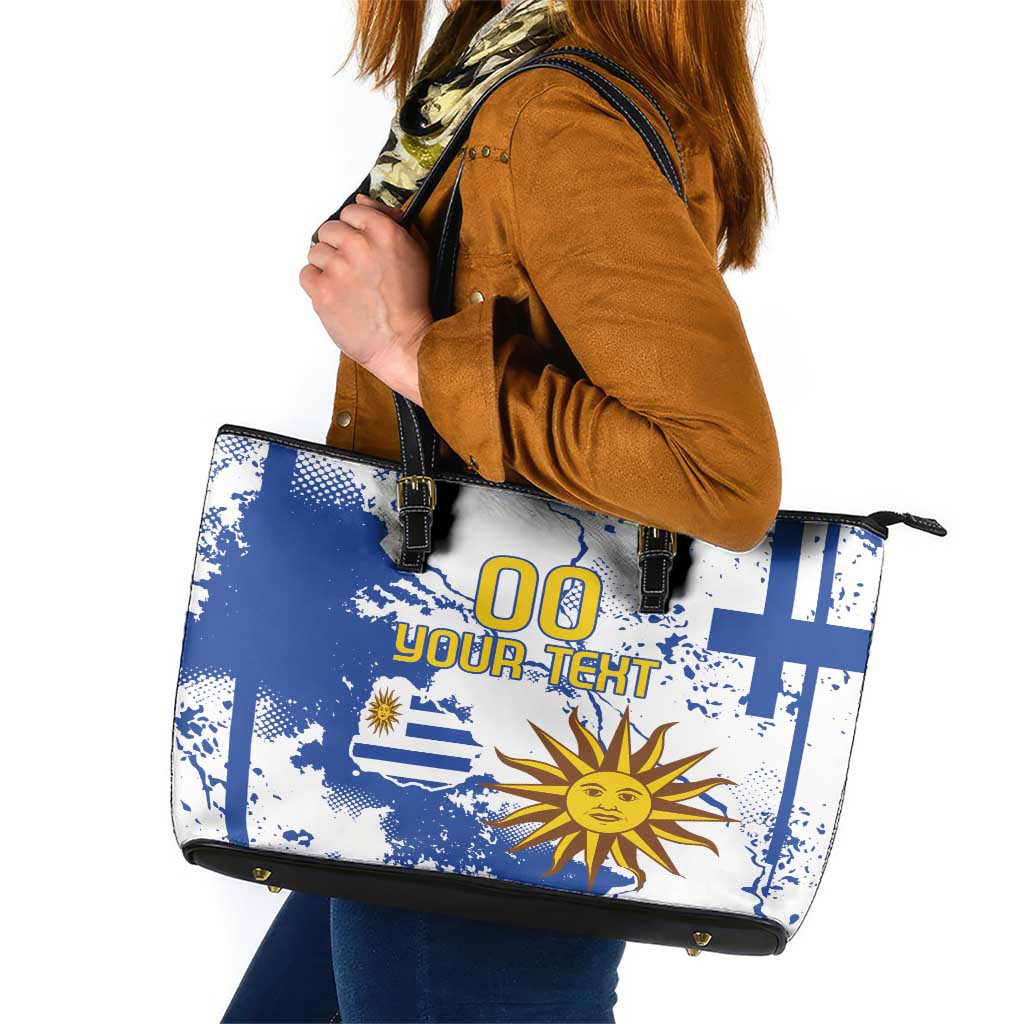 Custom Uruguay Independence Day Leather Tote Bag Sol de Mayo With Grunge Urban LT18