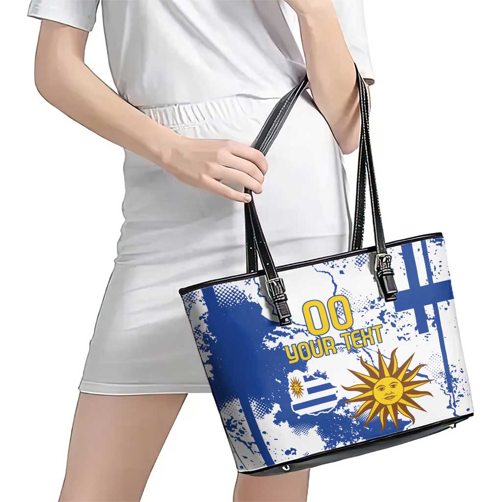 Custom Uruguay Independence Day Leather Tote Bag Sol de Mayo With Grunge Urban LT18