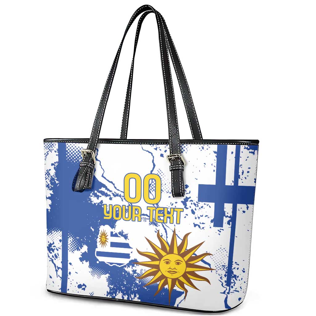 Custom Uruguay Independence Day Leather Tote Bag Sol de Mayo With Grunge Urban LT18