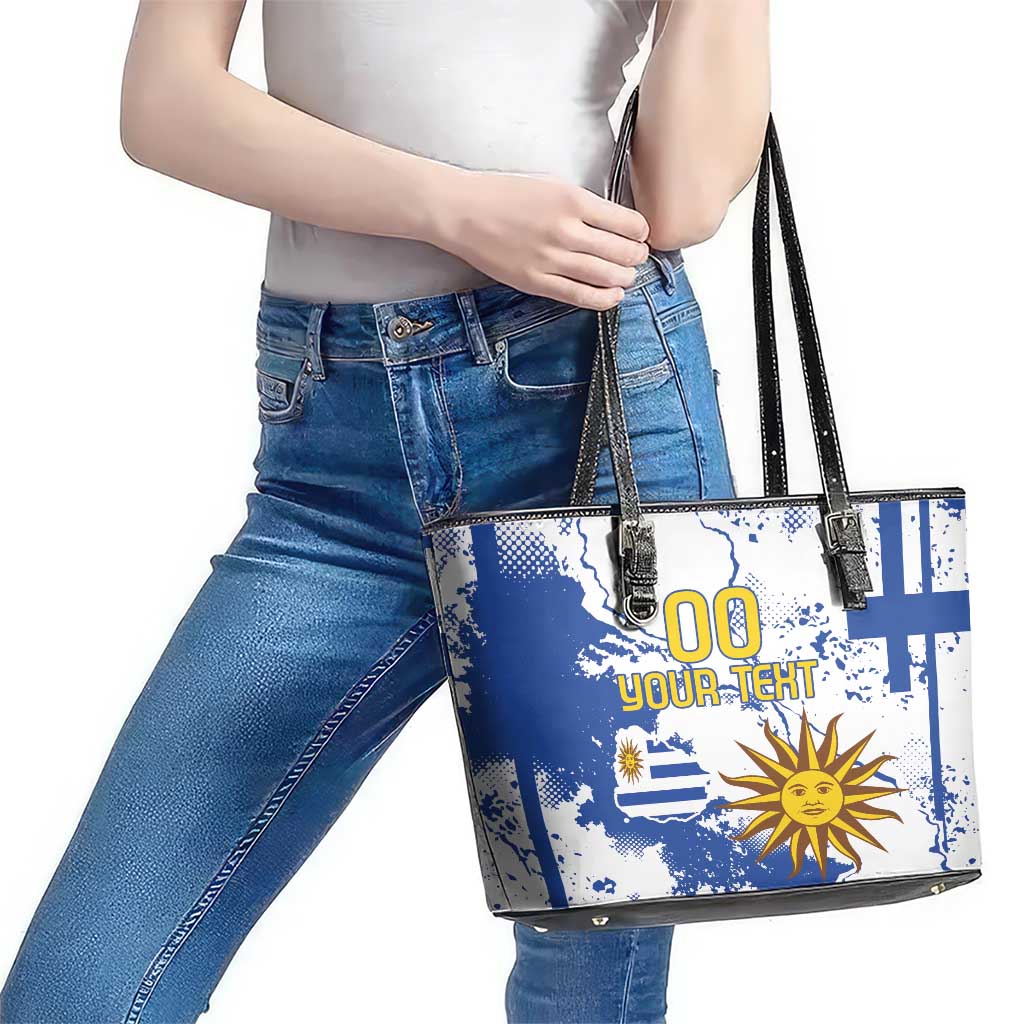 Custom Uruguay Independence Day Leather Tote Bag Sol de Mayo With Grunge Urban LT18