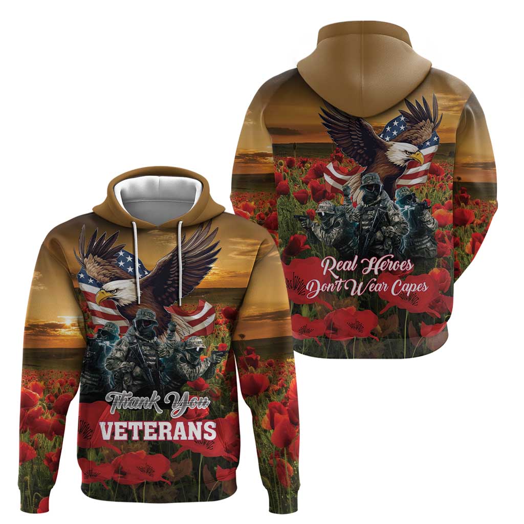 US Veterans Day American Army Hoodie With Poppy Flowers LT18