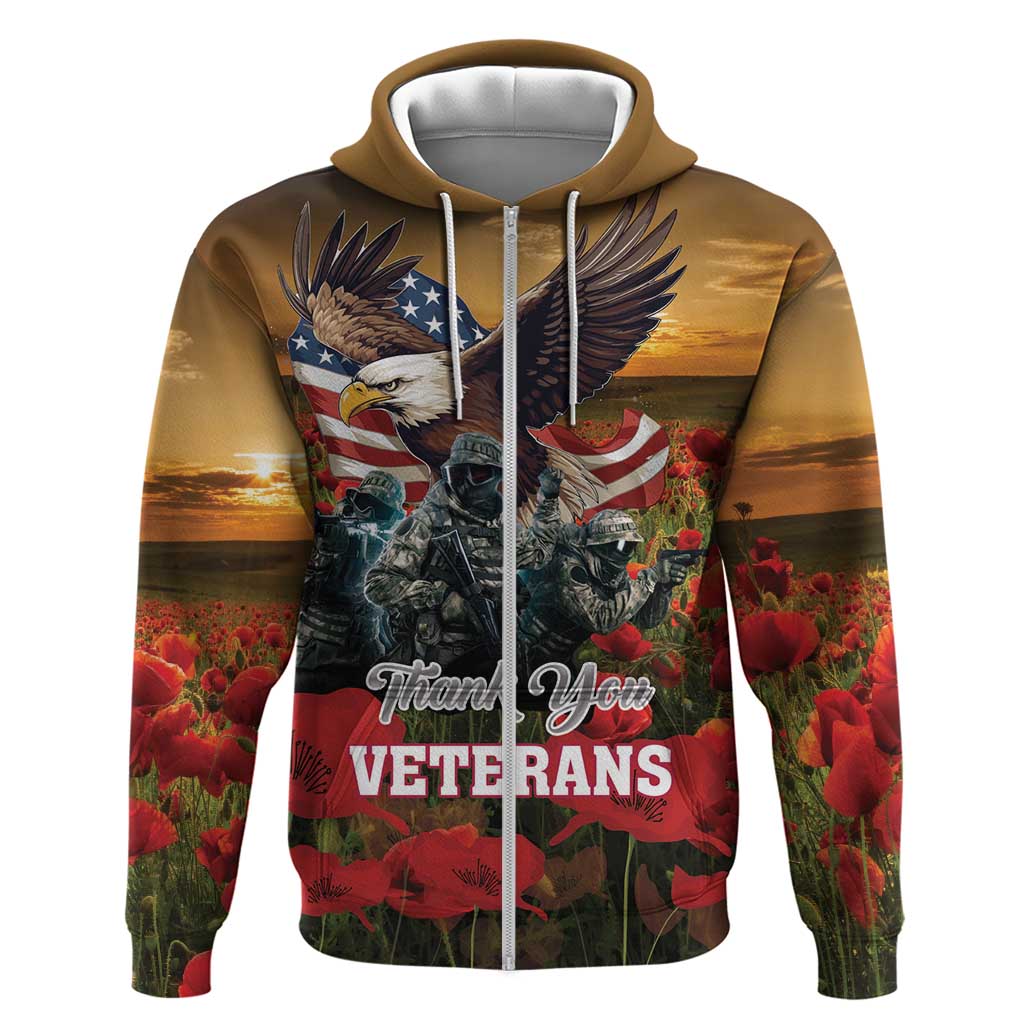 US Veterans Day American Army Hoodie With Poppy Flowers LT18
