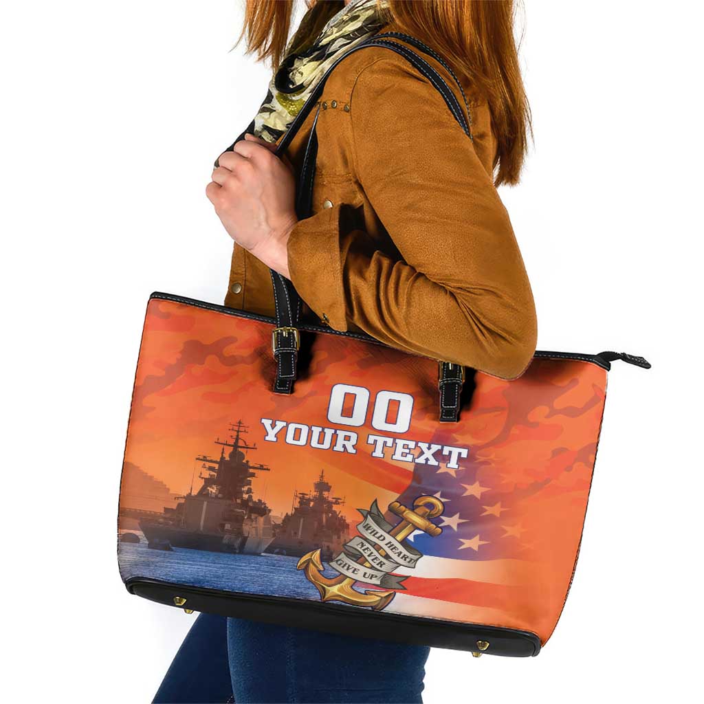Custom US Navy Veteran Leather Tote Bag With Camouflage Pattern LT18