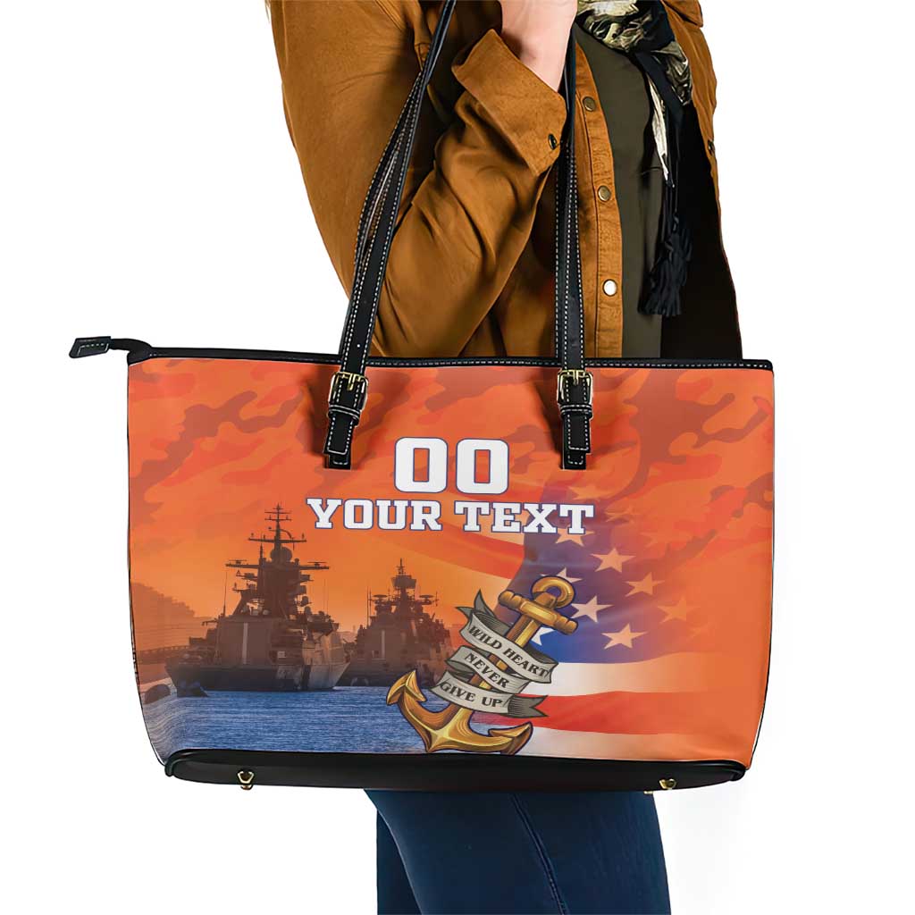 Custom US Navy Veteran Leather Tote Bag With Camouflage Pattern LT18