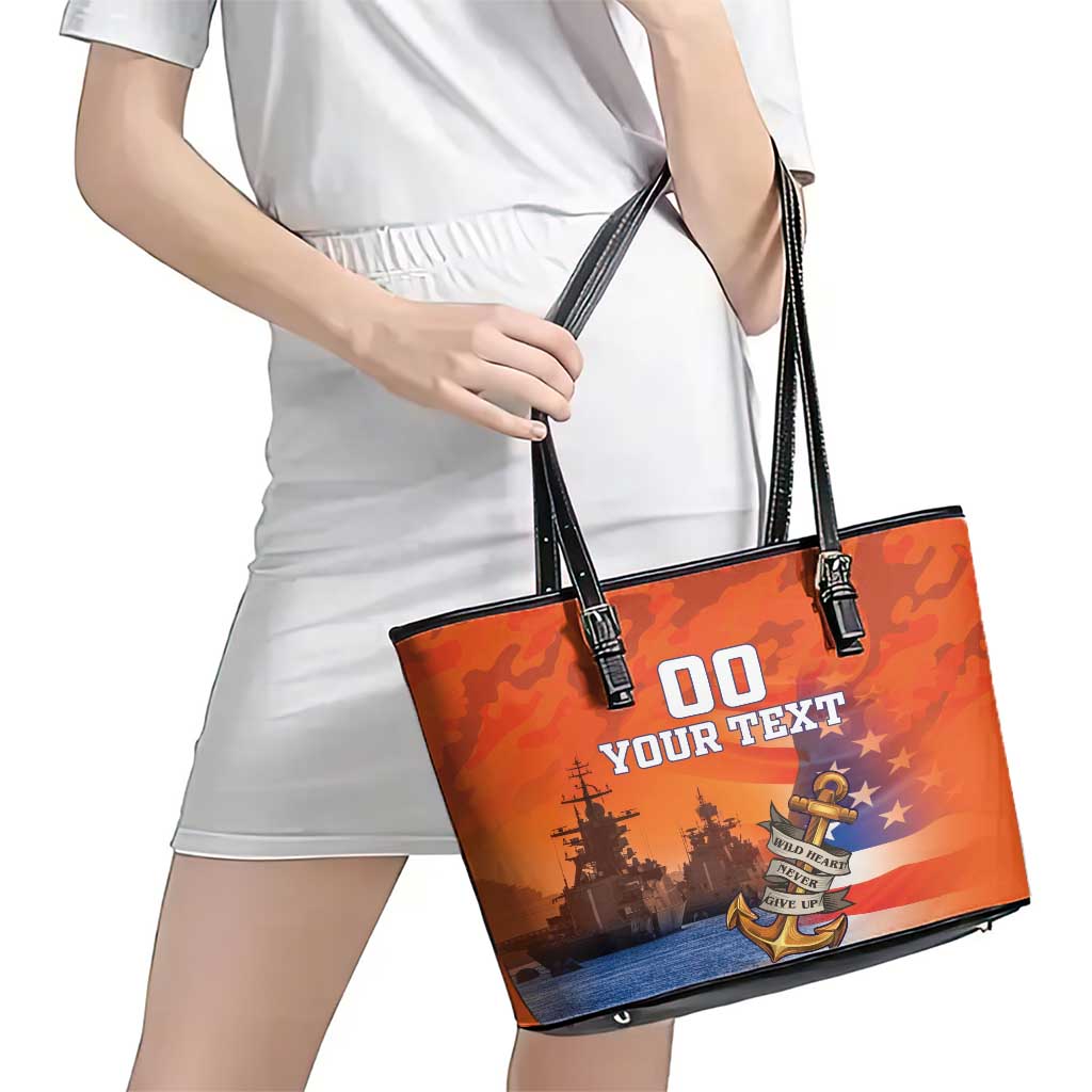 Custom US Navy Veteran Leather Tote Bag With Camouflage Pattern LT18