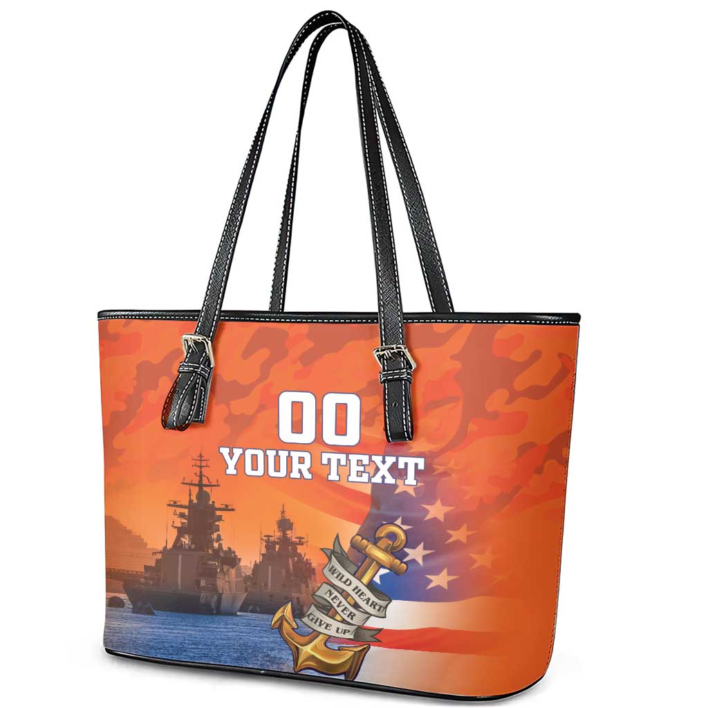 Custom US Navy Veteran Leather Tote Bag With Camouflage Pattern LT18