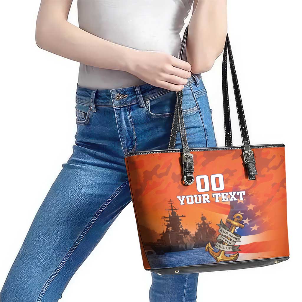 Custom US Navy Veteran Leather Tote Bag With Camouflage Pattern LT18