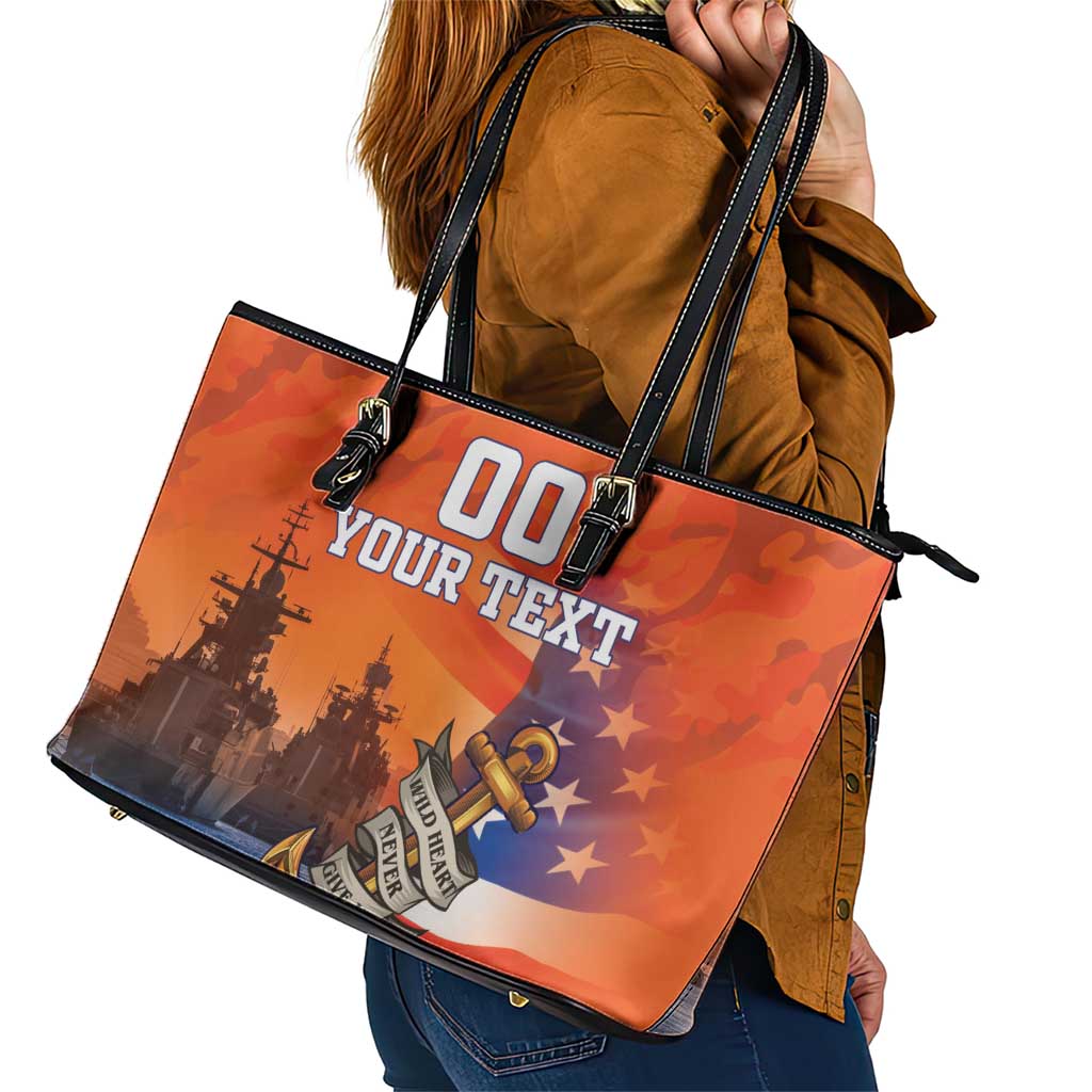 Custom US Navy Veteran Leather Tote Bag With Camouflage Pattern LT18