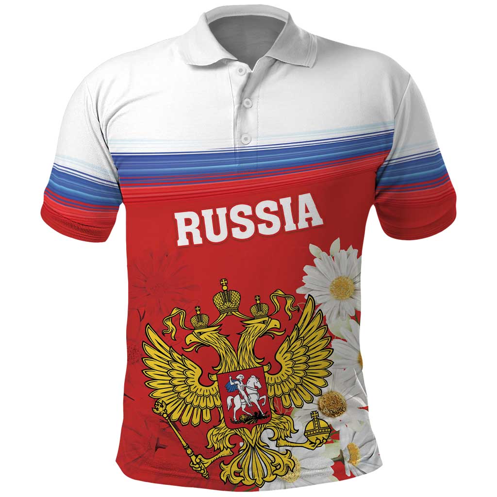 Personalized Russia Polo Shirt Coat Of Arms With Chamomile Flower LT18
