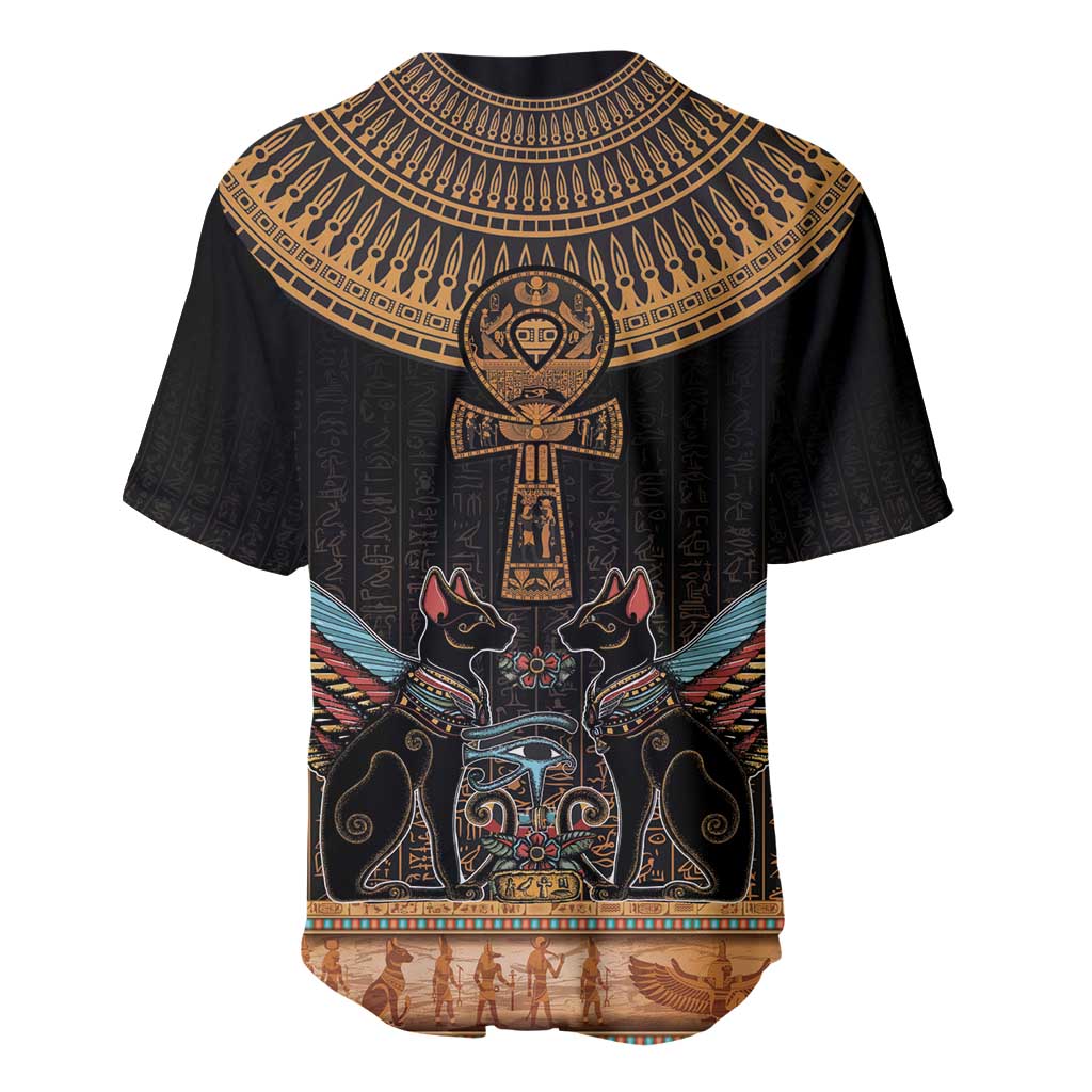 Winged Egypt Cats Baseball Jersey Hieroglyphs Alphabet Pattern LT18