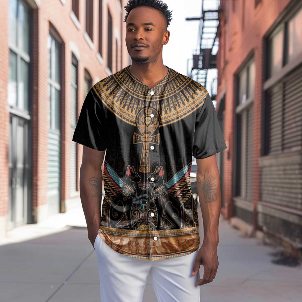 Winged Egypt Cats Baseball Jersey Hieroglyphs Alphabet Pattern LT18