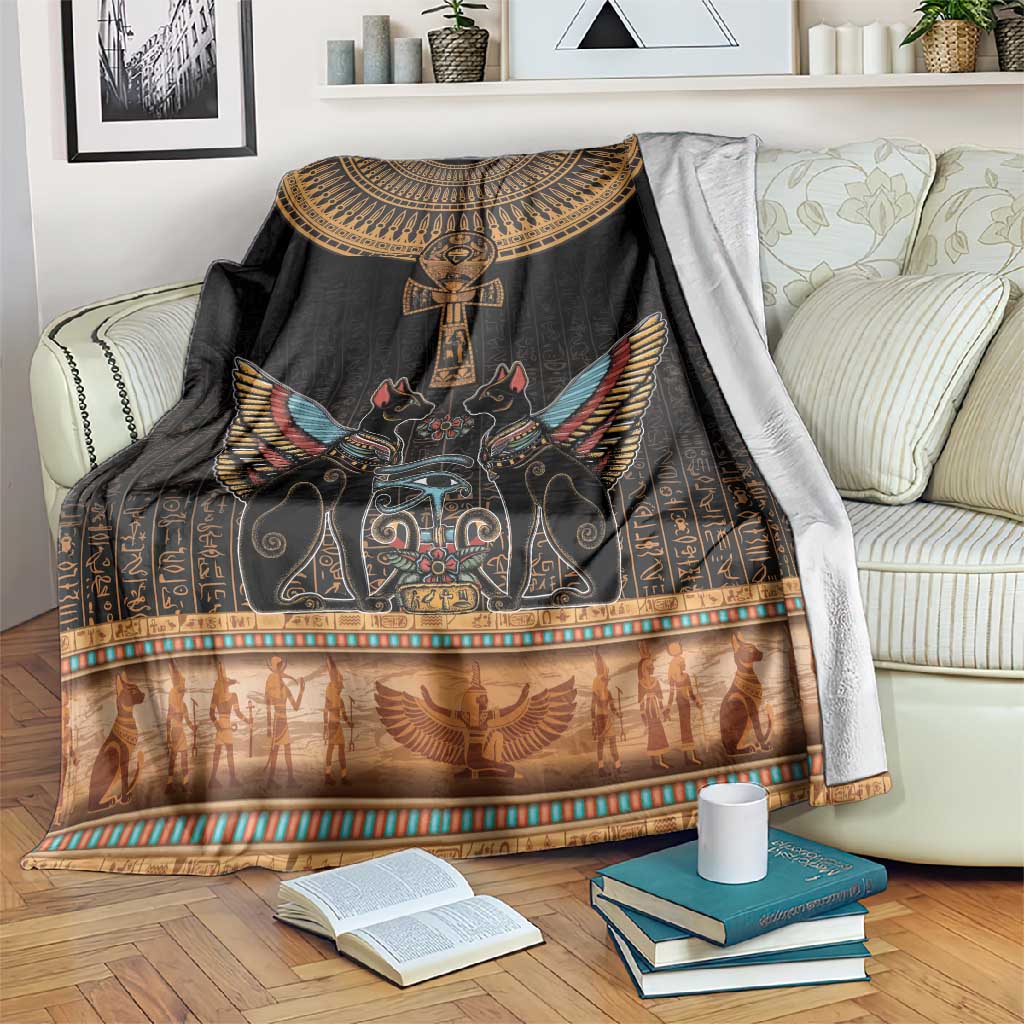 Winged Egypt Cats Blanket Hieroglyphs Alphabet Pattern LT18
