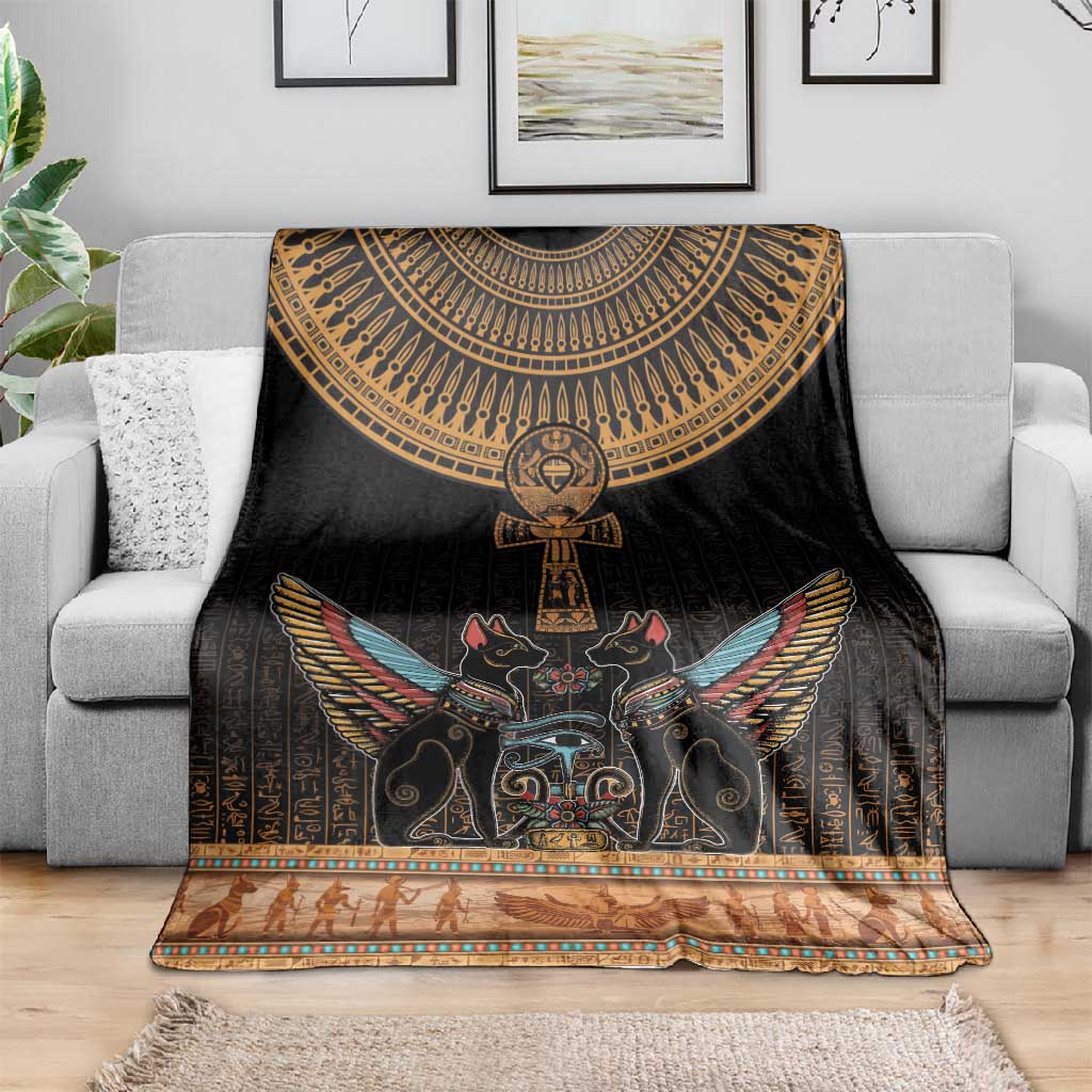 Winged Egypt Cats Blanket Hieroglyphs Alphabet Pattern LT18