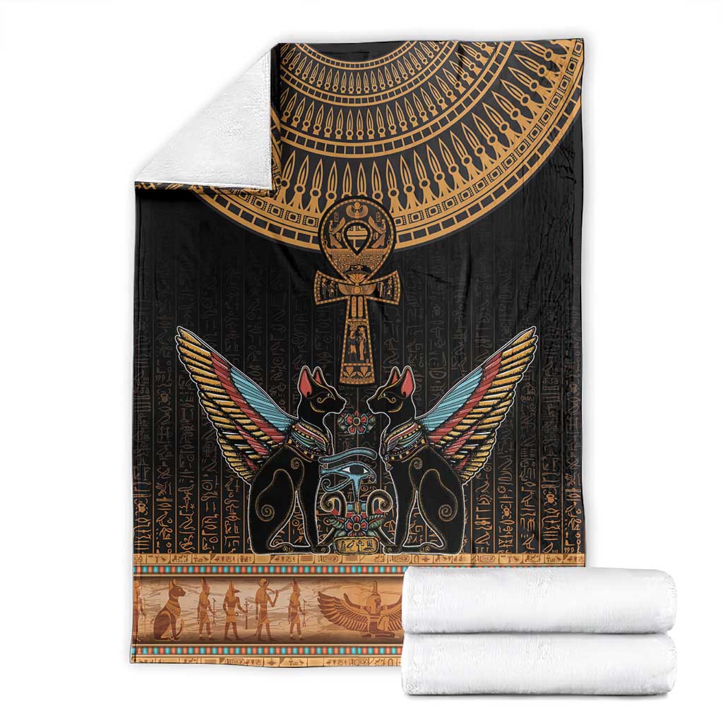 Winged Egypt Cats Blanket Hieroglyphs Alphabet Pattern LT18