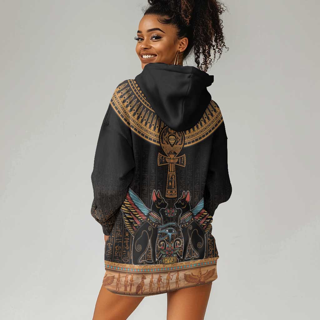 Winged Egypt Cats Hoodie Dress Hieroglyphs Alphabet Pattern LT18