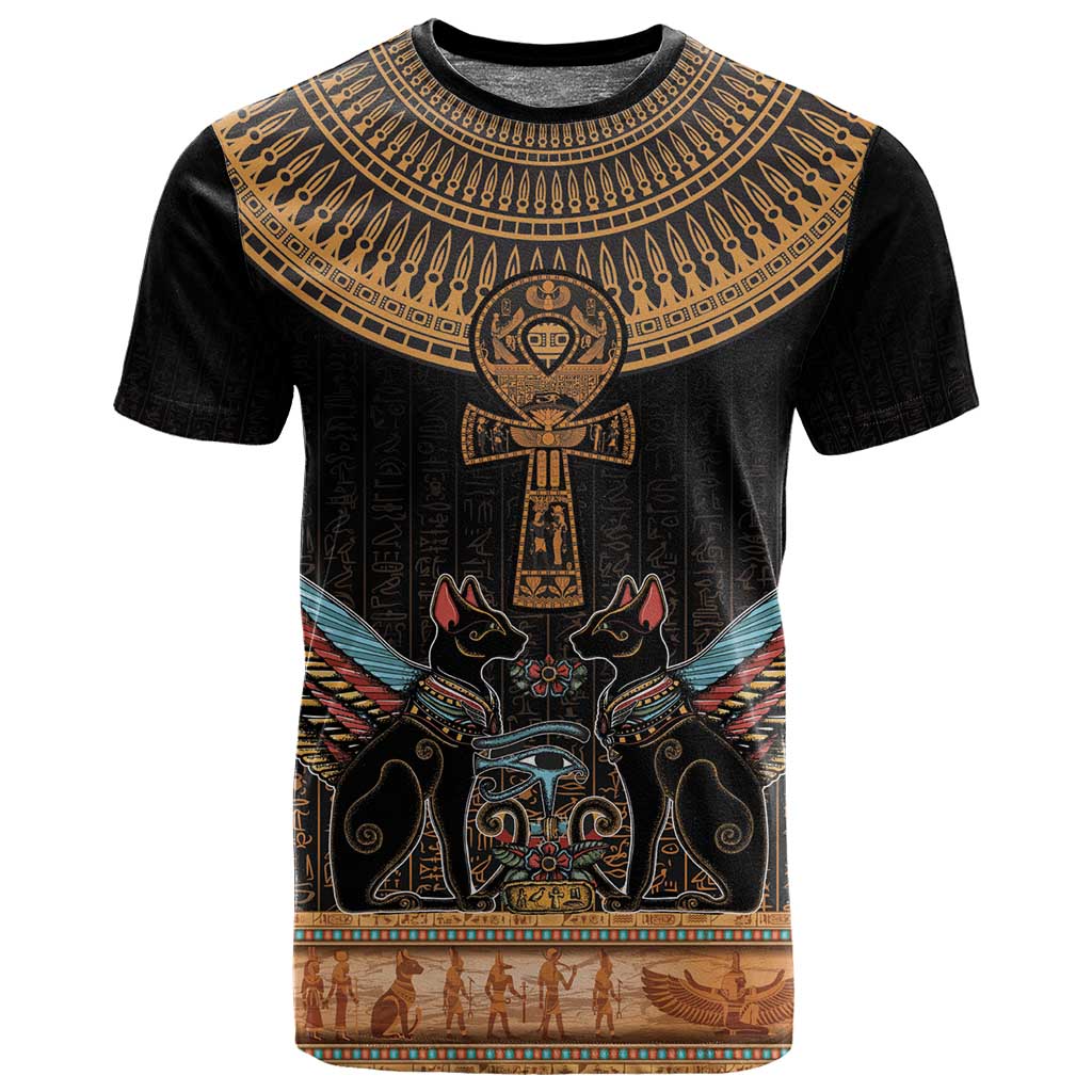 Winged Egypt Cats T shirt Hieroglyphs Alphabet Pattern LT18