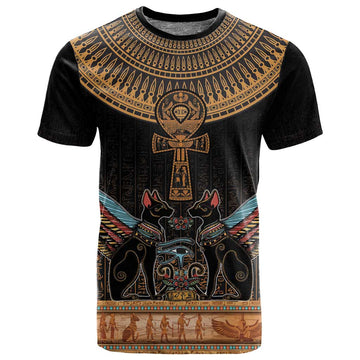Winged Egypt Cats T shirt Hieroglyphs Alphabet Pattern LT18