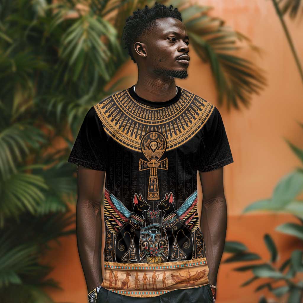 Winged Egypt Cats T shirt Hieroglyphs Alphabet Pattern LT18
