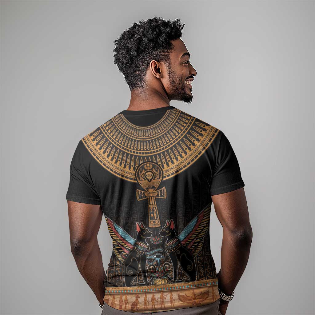 Winged Egypt Cats T shirt Hieroglyphs Alphabet Pattern LT18