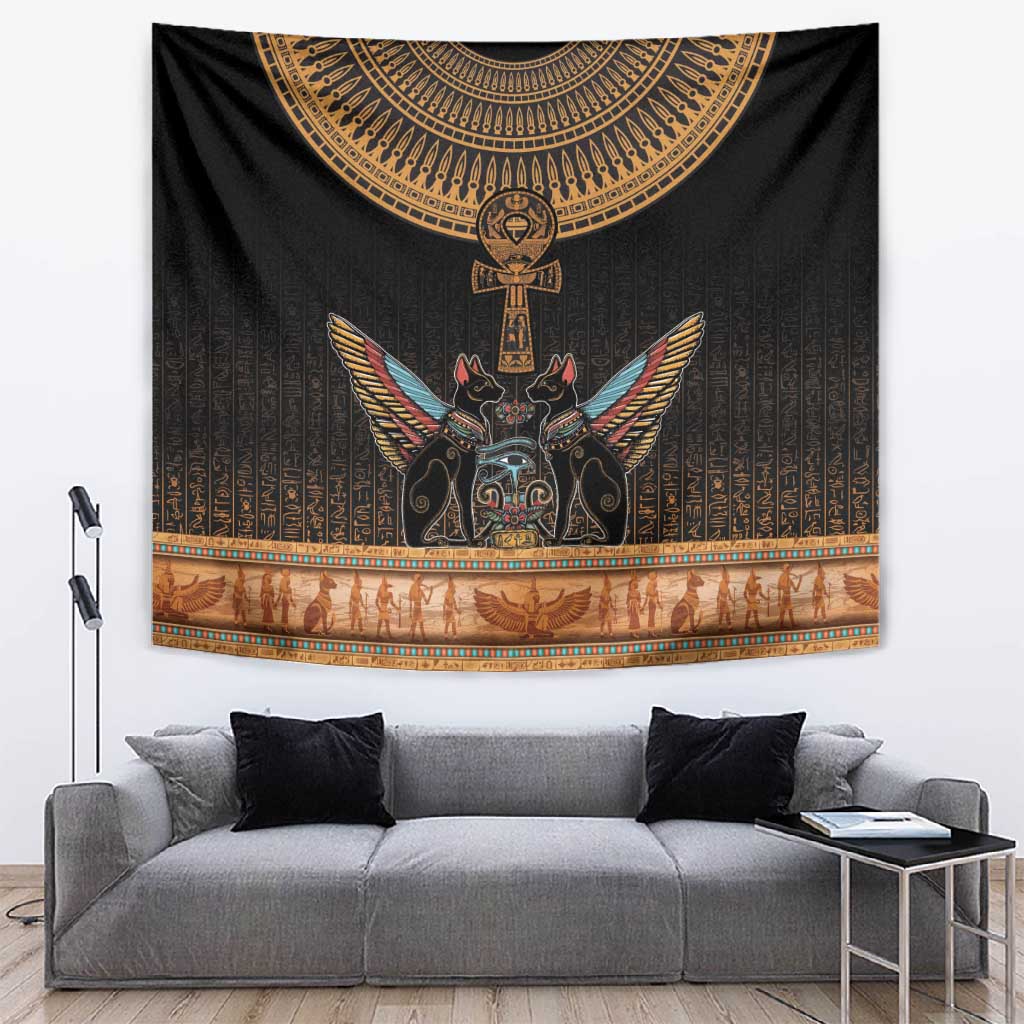 Winged Egypt Cats Tapestry Hieroglyphs Alphabet Pattern LT18