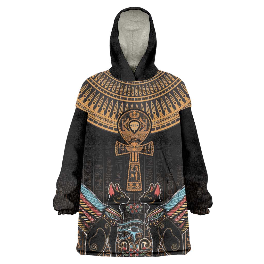 Winged Egypt Cats Wearable Blanket Hoodie Hieroglyphs Alphabet Pattern LT18