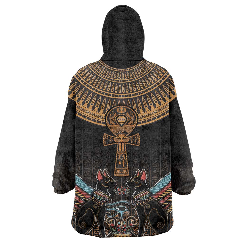 Winged Egypt Cats Wearable Blanket Hoodie Hieroglyphs Alphabet Pattern LT18