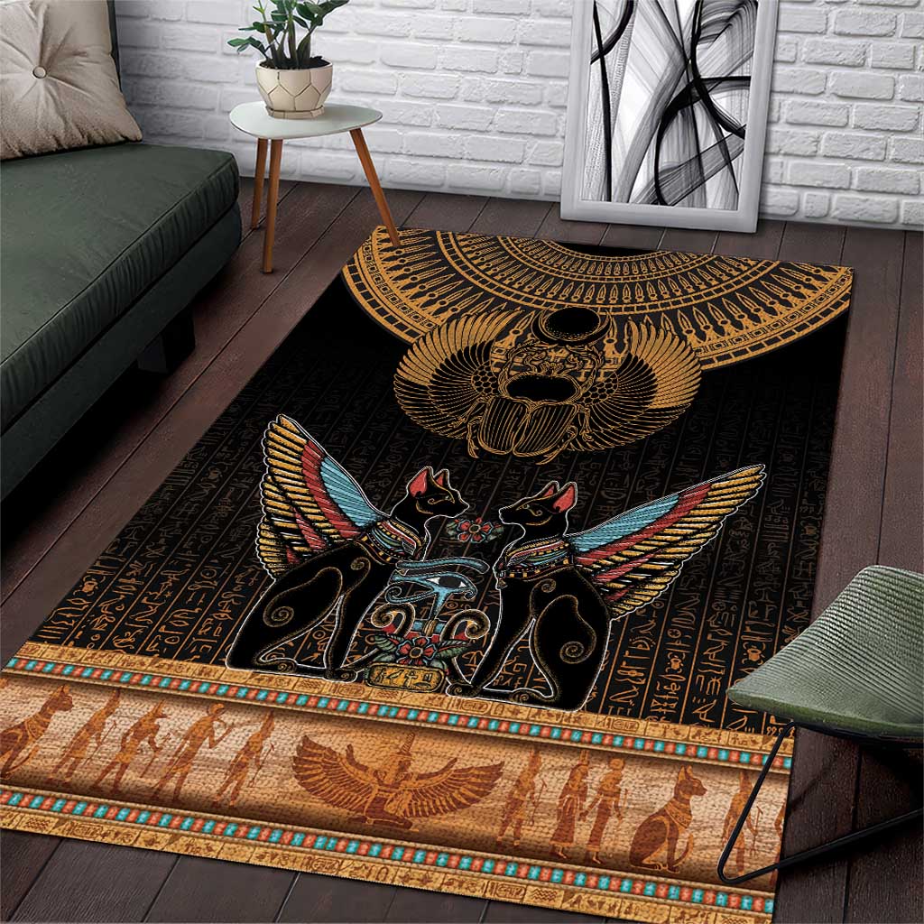 Ancient Egypt Scarab Beetle Area Rug Hieroglyphs Alphabet Pattern LT18