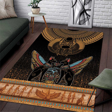 Ancient Egypt Scarab Beetle Area Rug Hieroglyphs Alphabet Pattern LT18