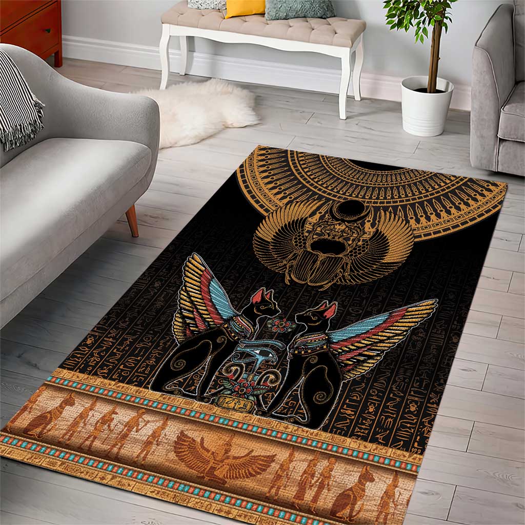 Ancient Egypt Scarab Beetle Area Rug Hieroglyphs Alphabet Pattern LT18
