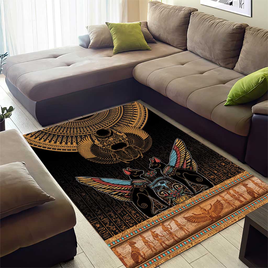 Ancient Egypt Scarab Beetle Area Rug Hieroglyphs Alphabet Pattern LT18