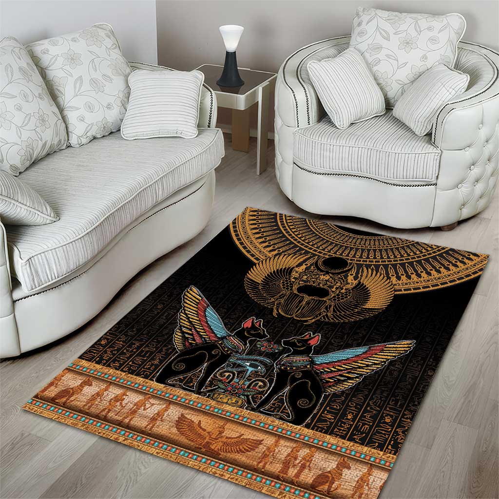 Ancient Egypt Scarab Beetle Area Rug Hieroglyphs Alphabet Pattern LT18