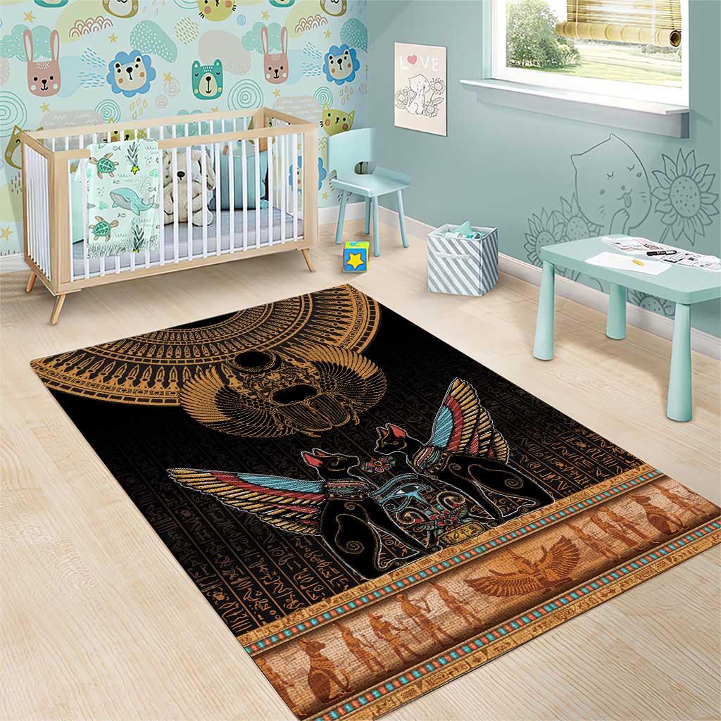 Ancient Egypt Scarab Beetle Area Rug Hieroglyphs Alphabet Pattern LT18