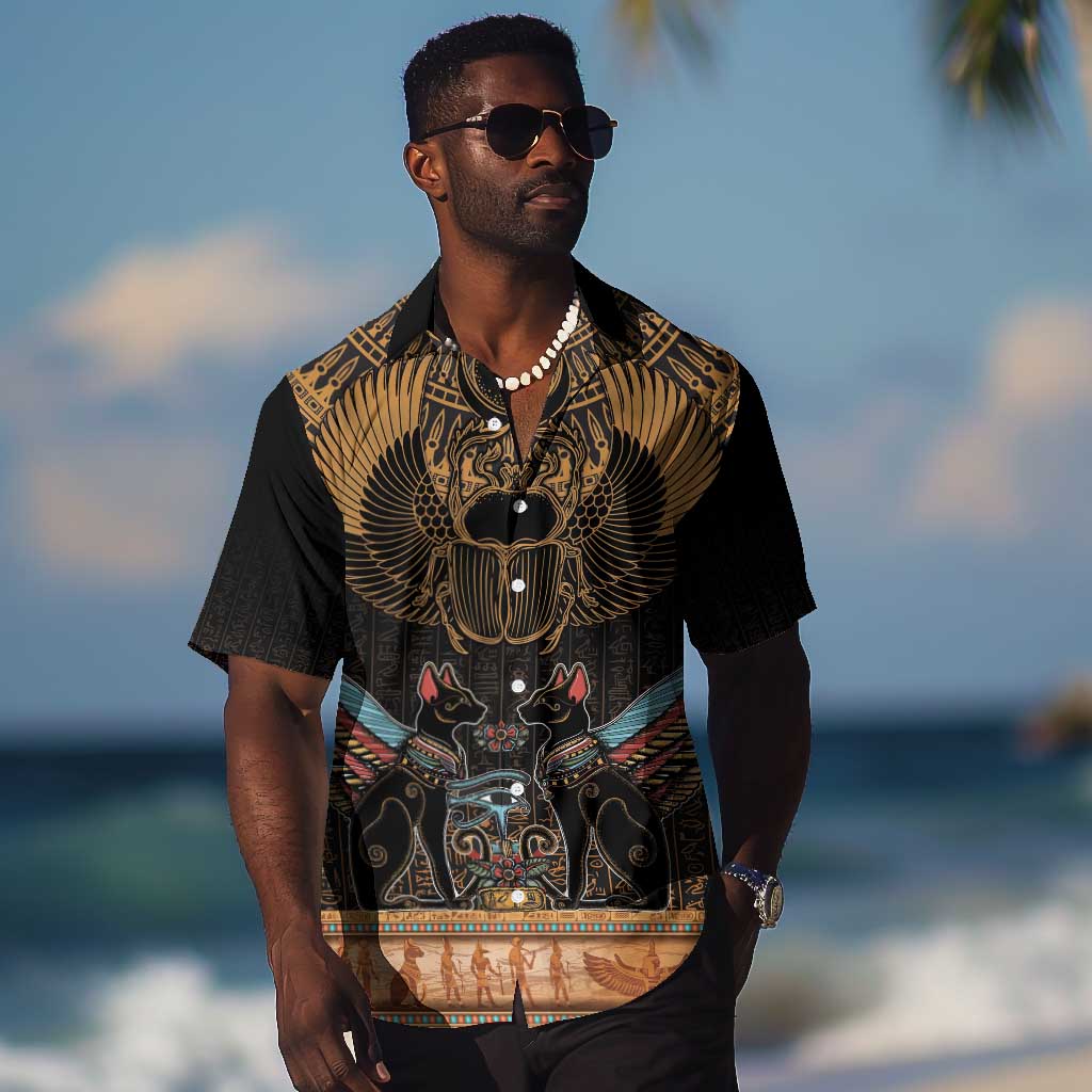 Ancient Egypt Scarab Beetle Hawaiian Shirt Hieroglyphs Alphabet Pattern LT18
