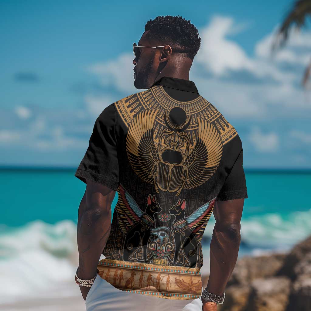 Ancient Egypt Scarab Beetle Hawaiian Shirt Hieroglyphs Alphabet Pattern LT18