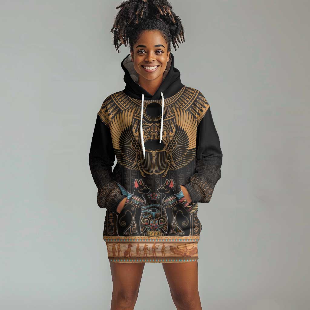 Ancient Egypt Scarab Beetle Hoodie Dress Hieroglyphs Alphabet Pattern LT18
