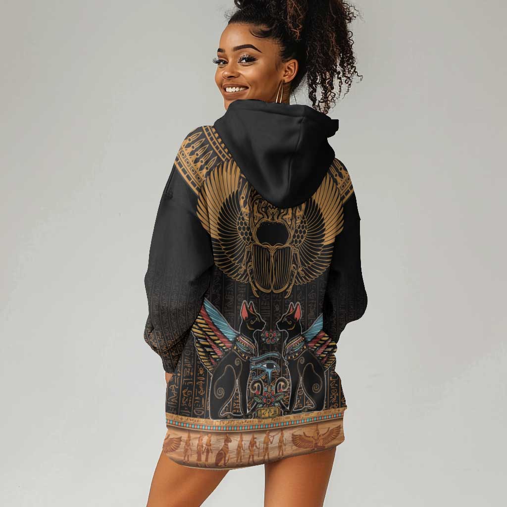 Ancient Egypt Scarab Beetle Hoodie Dress Hieroglyphs Alphabet Pattern LT18