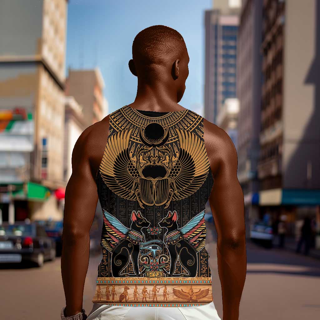 Ancient Egypt Scarab Beetle Men Tank Top Hieroglyphs Alphabet Pattern LT18