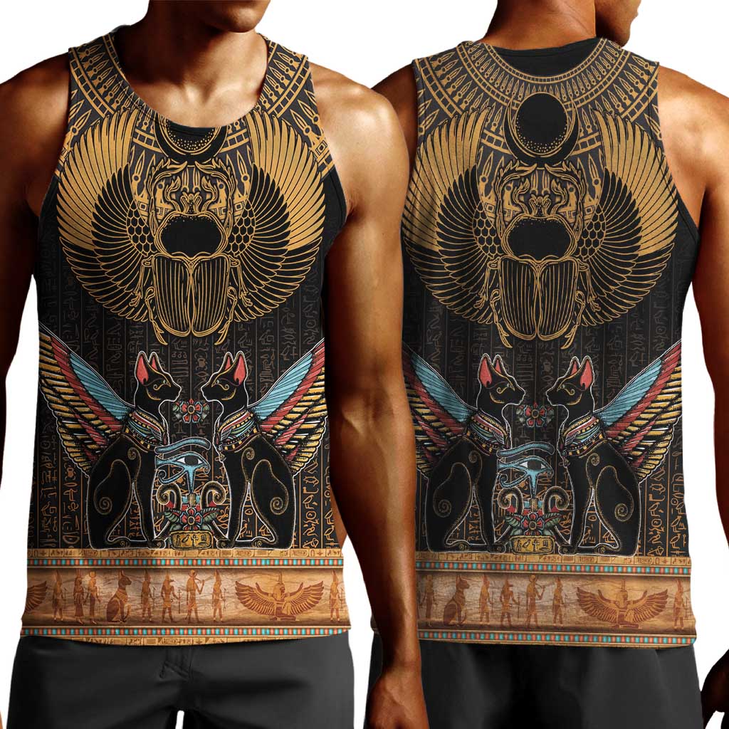 Ancient Egypt Scarab Beetle Men Tank Top Hieroglyphs Alphabet Pattern LT18