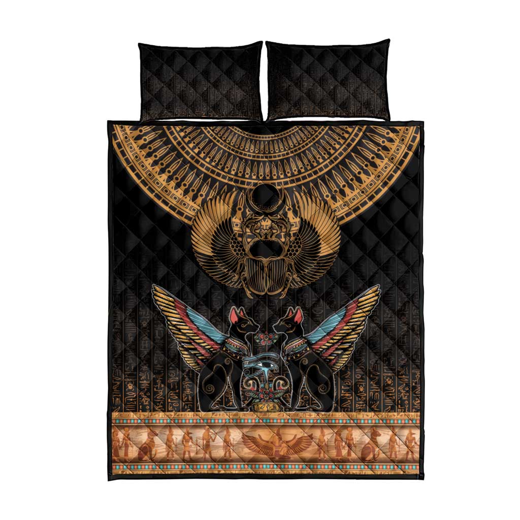 Ancient Egypt Scarab Beetle Quilt Bed Set Hieroglyphs Alphabet Pattern LT18