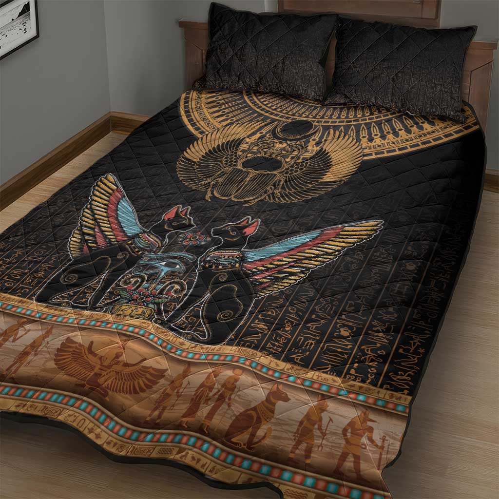 Ancient Egypt Scarab Beetle Quilt Bed Set Hieroglyphs Alphabet Pattern LT18