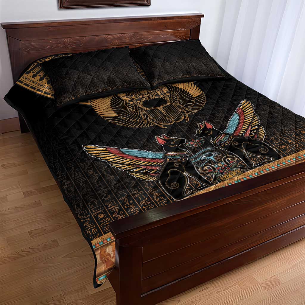 Ancient Egypt Scarab Beetle Quilt Bed Set Hieroglyphs Alphabet Pattern LT18