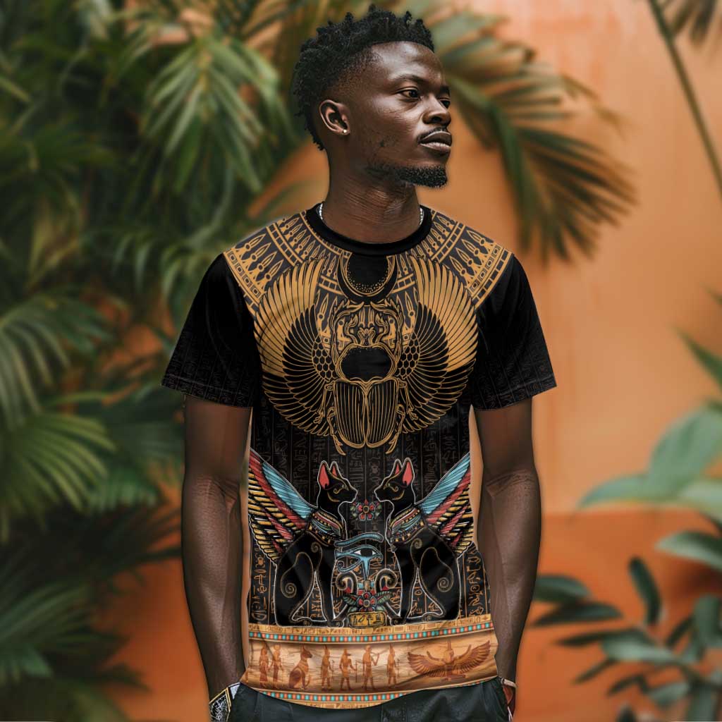 Ancient Egypt Scarab Beetle T shirt Hieroglyphs Alphabet Pattern LT18