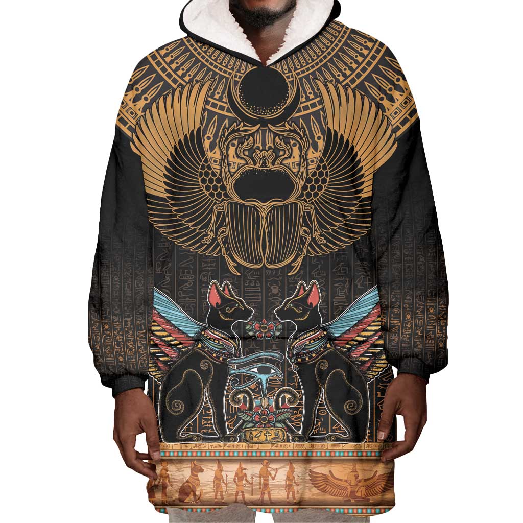 Ancient Egypt Scarab Beetle Wearable Blanket Hoodie Hieroglyphs Alphabet Pattern LT18