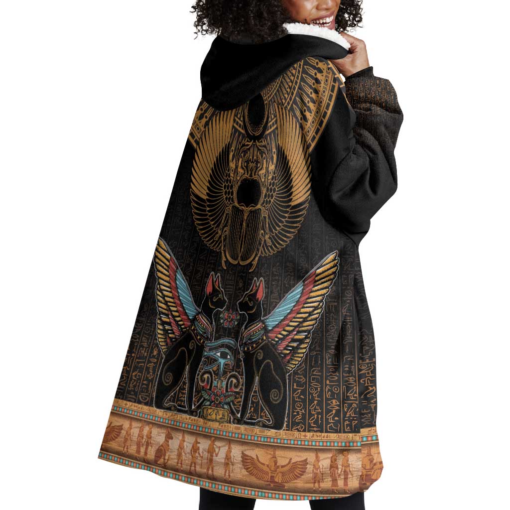Ancient Egypt Scarab Beetle Wearable Blanket Hoodie Hieroglyphs Alphabet Pattern LT18